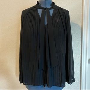 Who What Wear Sheer Black Tie Neck Blouse Sz L